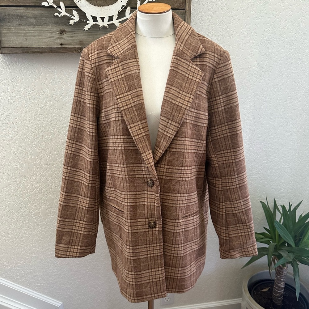 Abercrombie & Fitch Tan Plaid Checkered Blazer Wool
Blend ladies L NWT